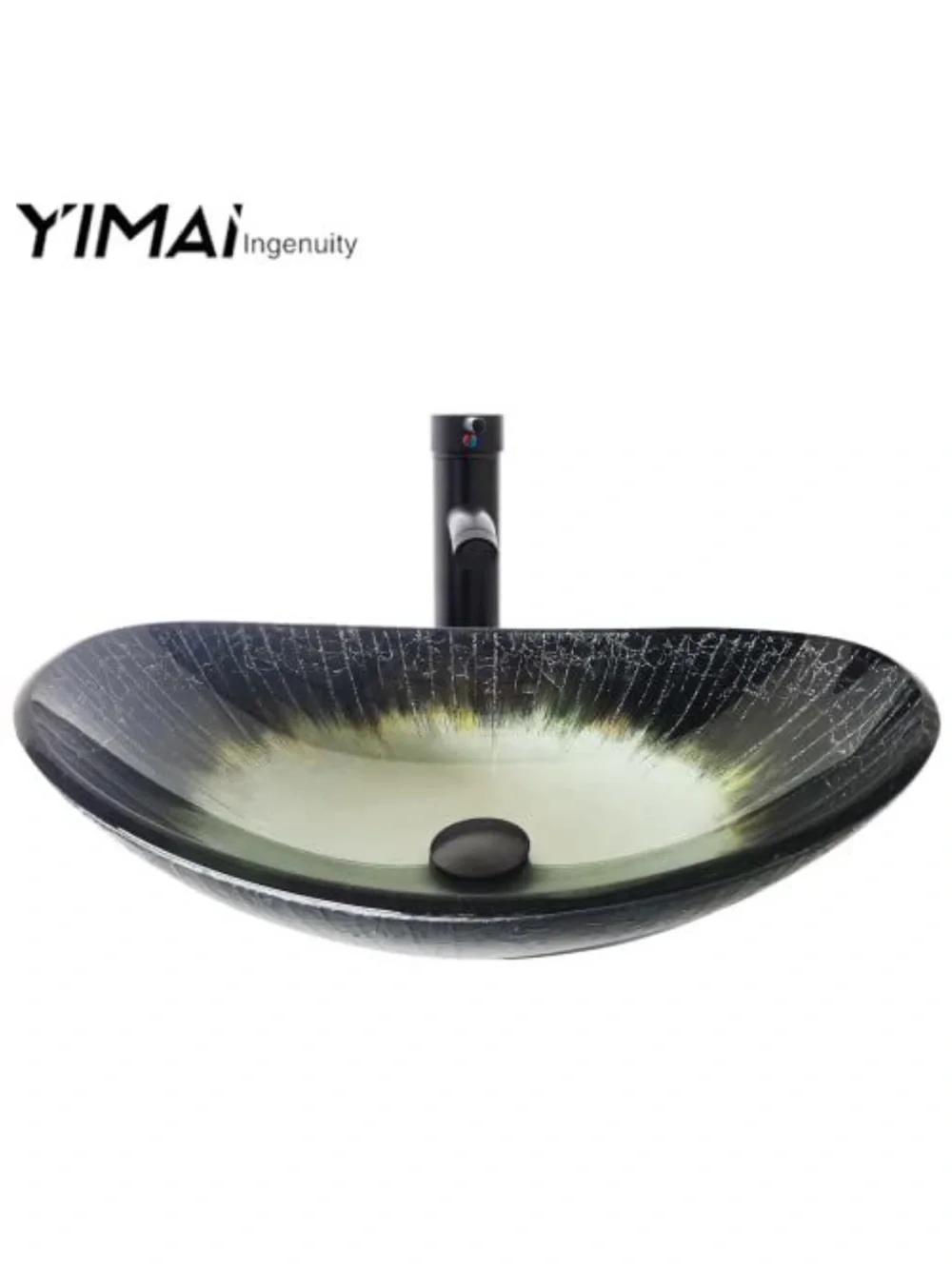 Contemporary Glass Vessel Sink in Black and Green